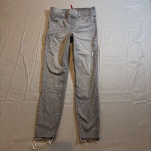SPANX Grey Distressed Denim Jeggings Jeans Womens M Raw Hem Slim Fit